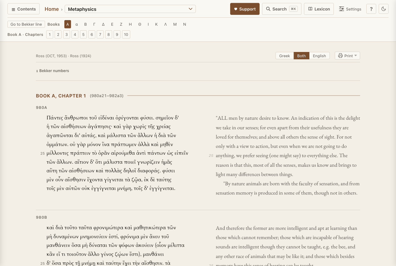 Screenshot of The Aristotle Reader